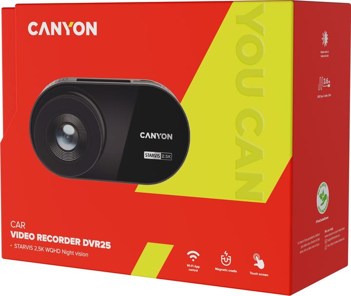 Actual product image Canyon DVR25, 3' IPS with touch screen, Mstar8629Q, Sensor Sony335, Wifi, 2K resolution (Wi-Fi, Built-in display, WQHD)