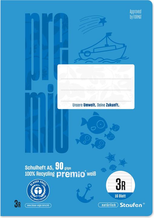 Produktbild Staufen Schulheft Premio, DIN A5, 3. Schuljahr mit Rand, LIN3R, 16 Blatt (A5, Liniert, Weicher Einband)