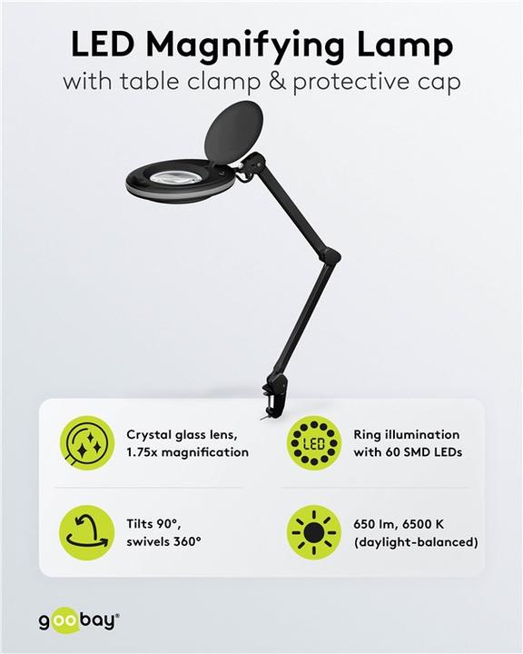 Produktbild Goobay LED-Klemm-Lupenleuchte, 8 W, schwarz (650 lm)