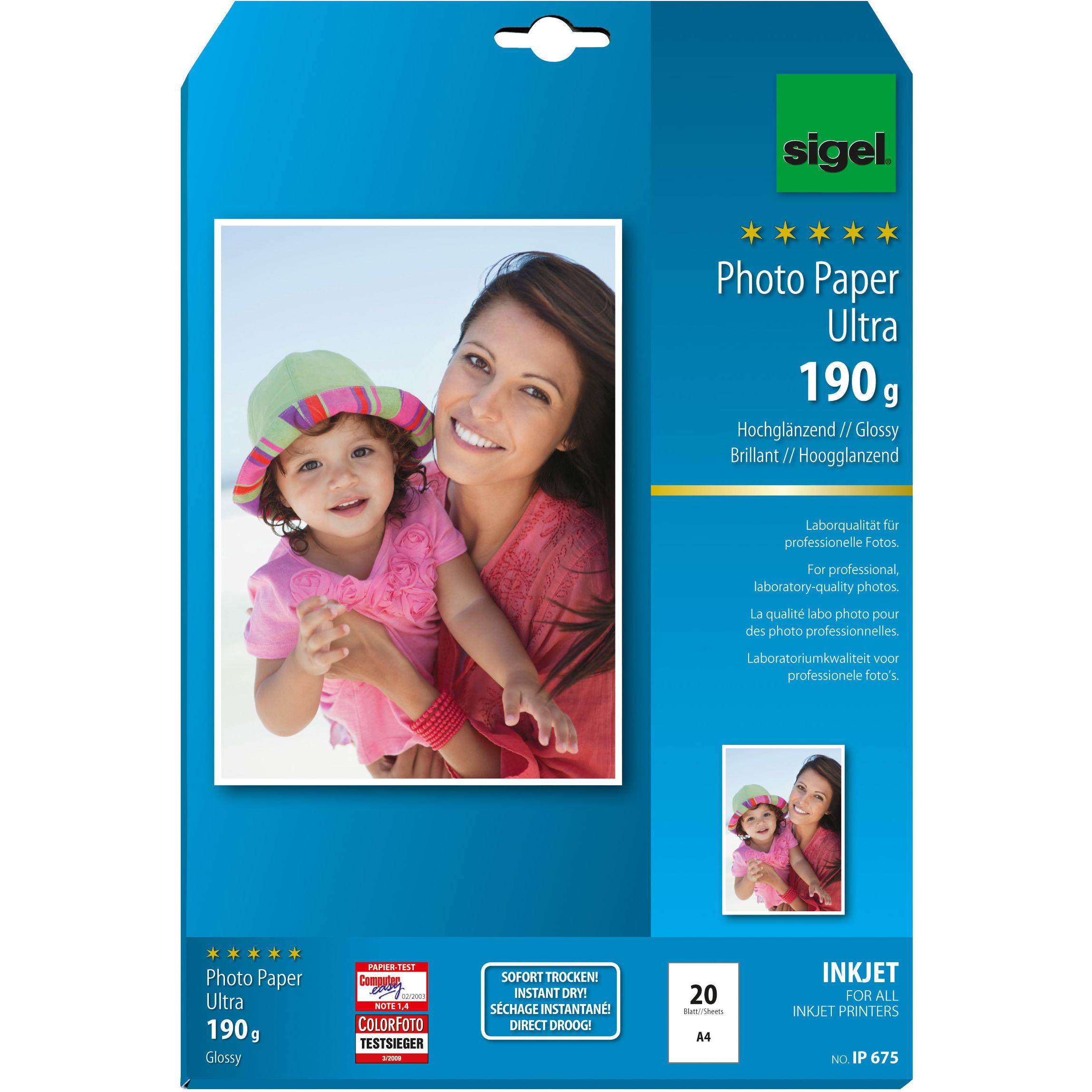 Sigel Inkjet Ultra (190 g/m², A4, 20 x), Fotopapier, Weiss