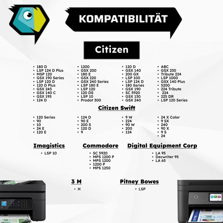 Image du produit Inkadoo Compatible avec Citizen 3000017 Ruban, noir, compatible avec 3 M H 286, Citizen 120 D, Citizen 12...