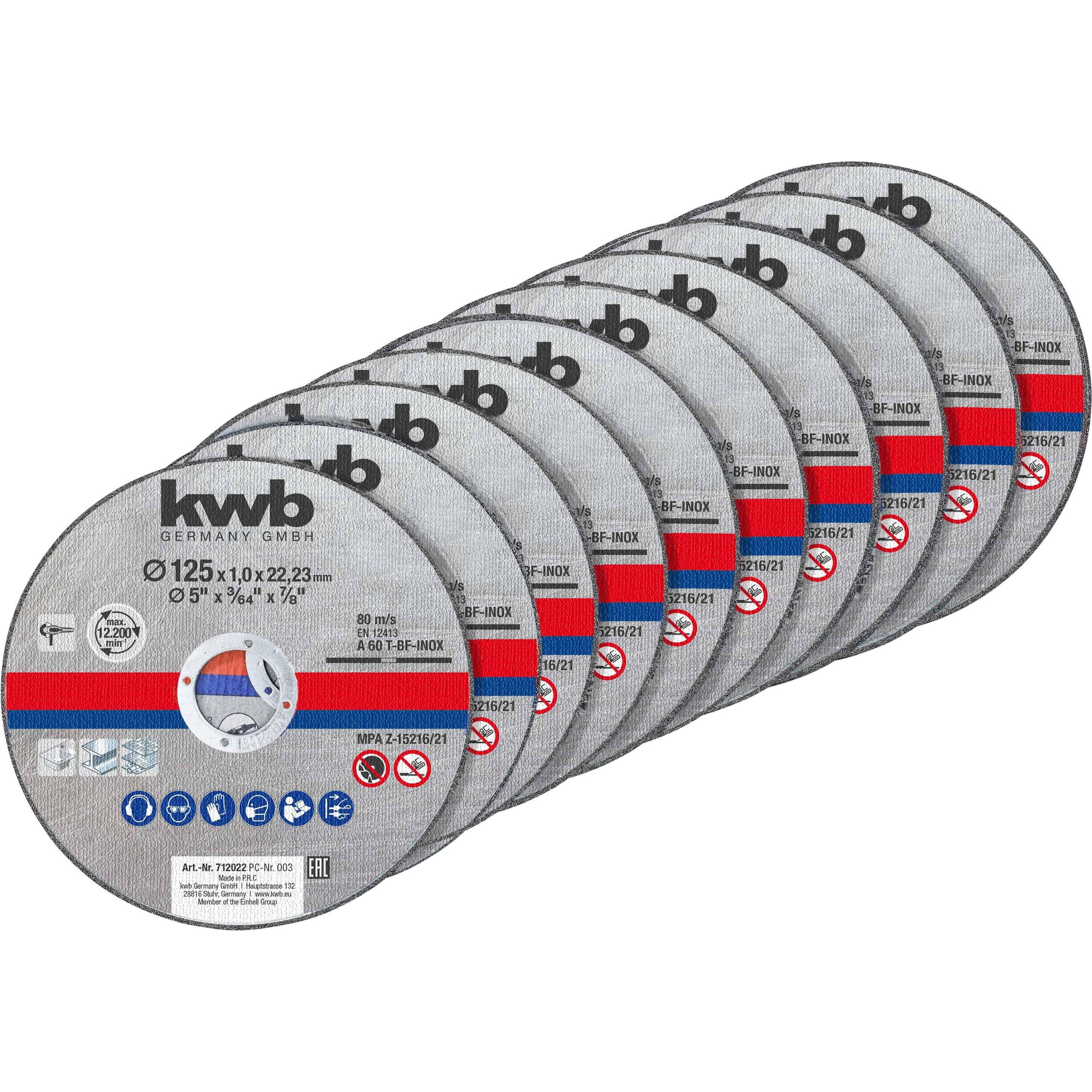 kwb, Sägeblatt, 10 Dünntrennscheiben 125x1,0 Dose