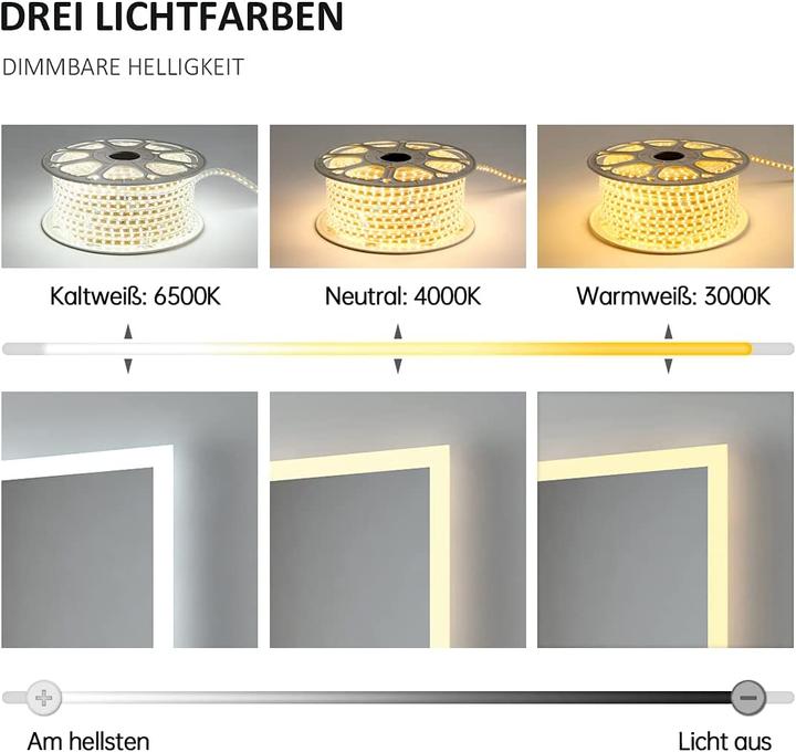 Actual product image Emke Bathroom Mirror With Lighting Φ70cm,Fog-Free, 3 Colour Temperatures (3000K-6500K)&Dimmable (80 x 60 cm)