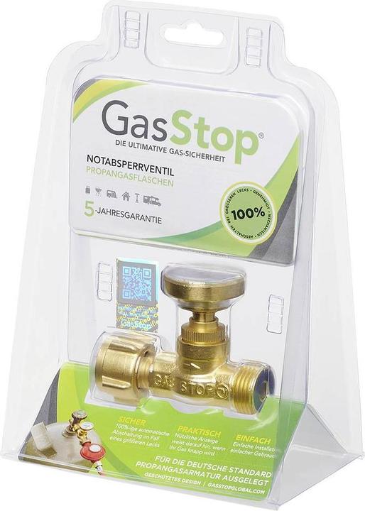 Actual product image ProPlus GasStop emergency shut-off valve for propane gas cylinders EN