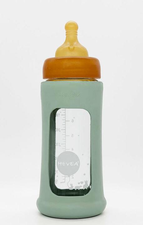 Actual product image Hevea Glass baby bottle with rubber coating / wide neck (250 ml) / Seafoam Blue (250 ml)