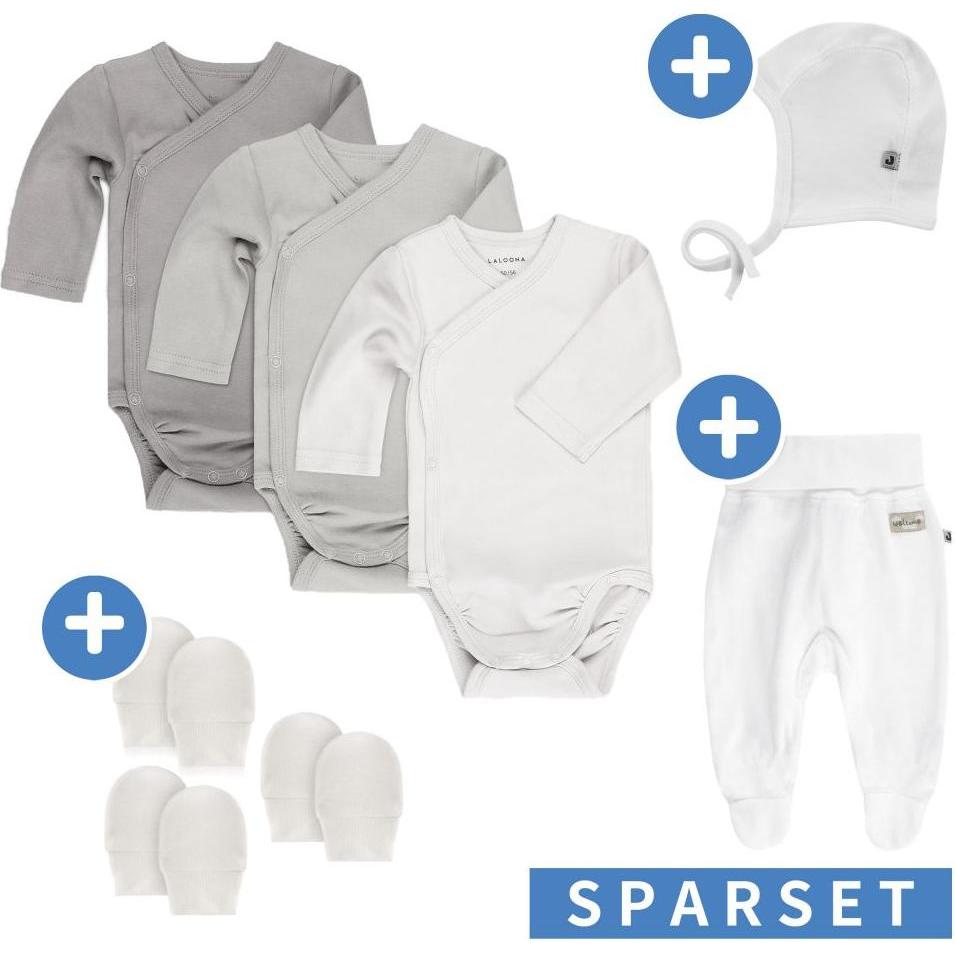 La Loona, Body, LaLoona Strampler & Sets 8-tlg. Wickelbody Set inkl. Strampelhose, Erstlingsmütze, Grau, Weiss, (One Siz...