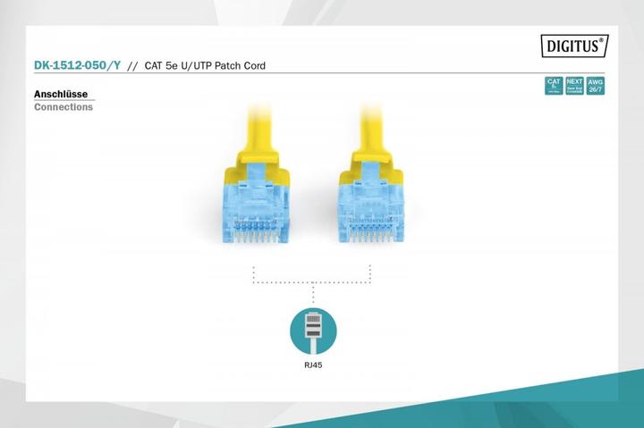 Produktbild Digitus CAT5e U-UTP Patchk.,5m, Gelb (U/UTP, CAT5e, 5 m)