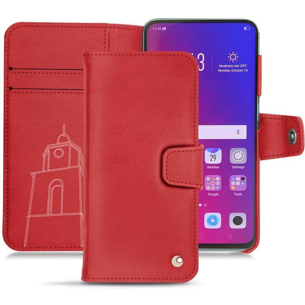 Noreve Lederschutzhülle Wallet (Oppo Find X), Smartphone Hülle, Rot
