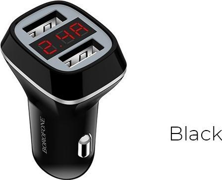 Borofone Caricabatterie da auto 2x USB con display LCD, nero