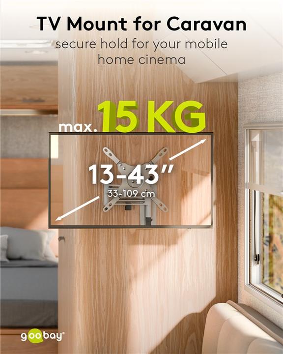 Image du produit Goobay Support TV mural Caravan FULLMOTION M, Argent (Mur, 15 kg, 13" - 43")