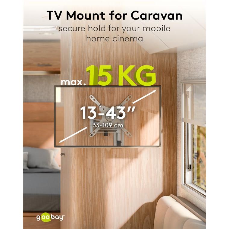 Thumbnail - Goobay TV-Wandhalterung Caravan FULLMOTION M, Silber (Wand, 43", 15 kg), TV Wandhalterung, Silber