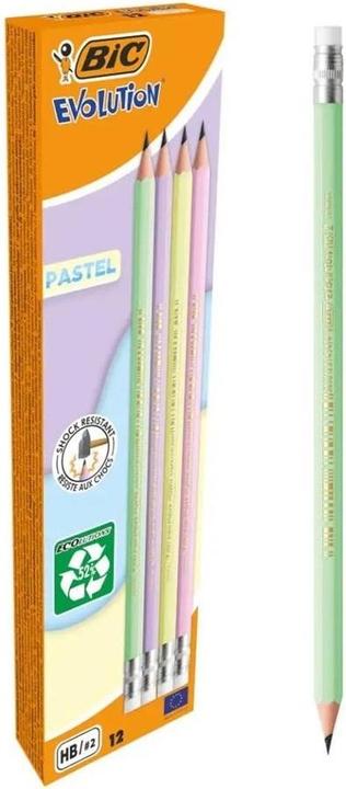 Immagine prodotto Bic Matite EVOLUTION PASTEL HB rosa, viola, verde, giallo con gomma, 10 pezzi. (HB, 10x)