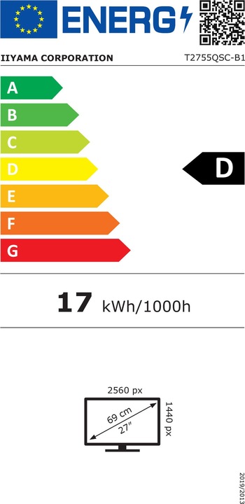 Energie-Label iiyama 27" IPS Bonded PCAP 10P Touch, MPP2.0 (a (2560 x 1440 Pixel, 27")