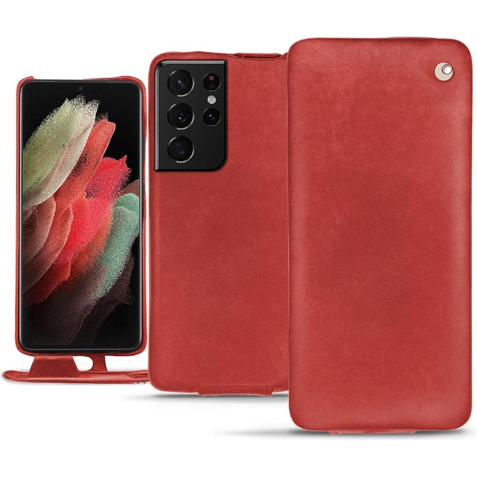 Noreve Lederschutzhülle vertikal (Samsung Galaxy S21 Ultra), Smartphone Hülle, Rot