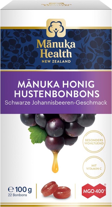 Produktbild Manuka Health MGO 400+ Manuka Lutschbonbons Schwarze Johannisbeere 100 g (1 Stück, Tabletten, 100 g)