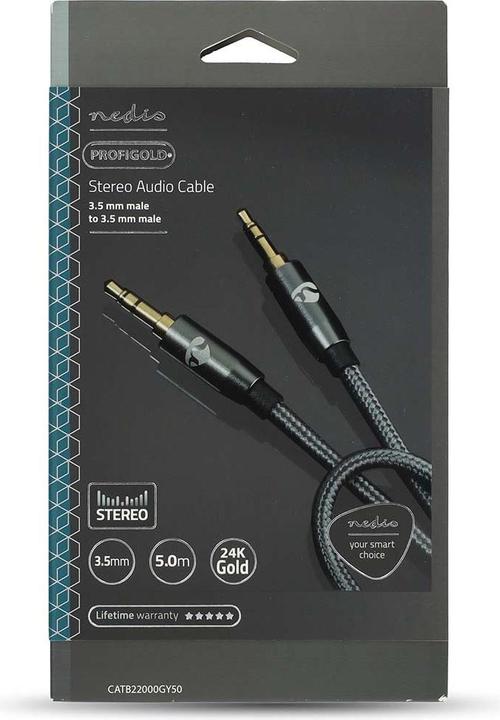 Image du produit Nedis Câble audio stéréo 3.5 mm mâle 3.5 mm mâle Plaqué or 5.00 m rond Gris / Gun Metal Gris Ve (5 m, Jack 3,5 mm (AUX))