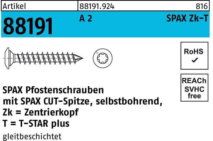 Produktbild Spax A1 Pfostenschraube Sonderkopf T-Star Plus T40 Cut (50 Schrauben pro Stück)