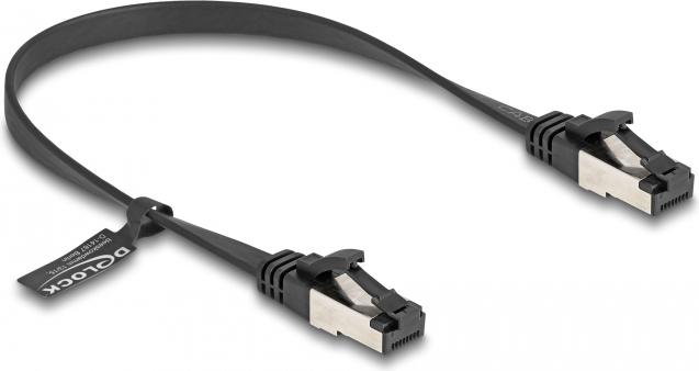 Actual product image Delock RJ45 flat ribbon patch cable male to male Cat.8.1 flexible 0.25 m black (U/FTP, CAT8.1, 0.25 m)