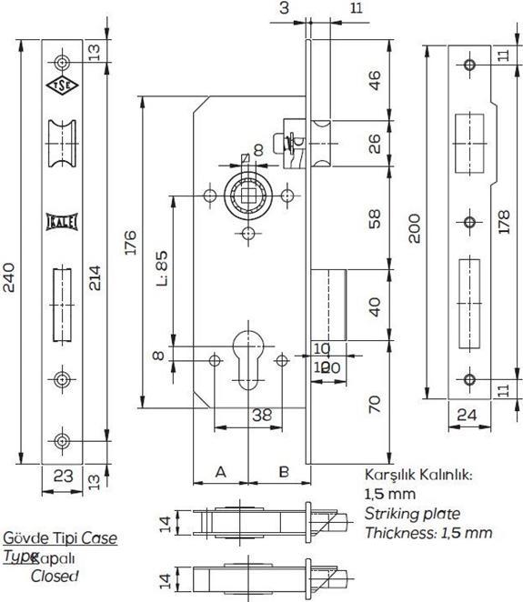 Actual product image Kale Killit MORTISE LOCK KALE 152/R35 WITHO CYL NIK