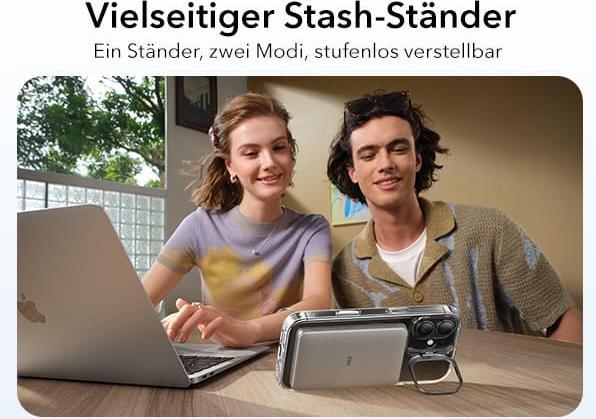 Actual product image ESR Classic Hybrid Magnetic Case (Camera Control, Stash Stand), for iPhone 17, Clear Black (Apple iPhone 17)