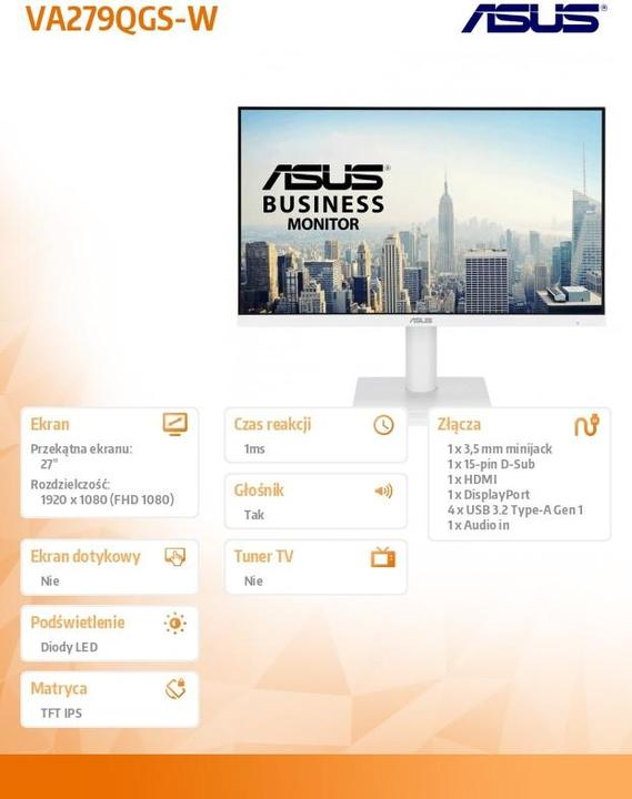 Actual product image ASUS VA279QGS-W (1920 x 1080 pixels, 27")