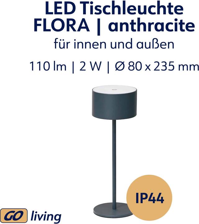 Produktbild Müller Licht MÜLLER-LICHT LED-Akku-Tischleuchte Flora, 2 W, 110 lm, 3000 K, anthrazit (110 lm)