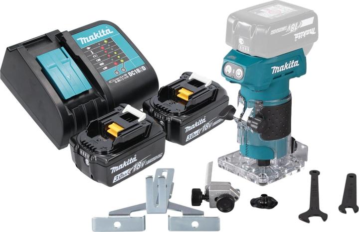 Actual product image Makita DRT 52 SF cordless edge router 18 V 6 mm brushless + 2x battery 3.0 Ah + charger