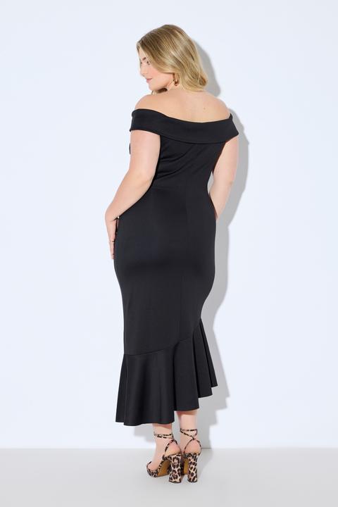 Image du produit Ulla Popken Robe maxi en tissu scuba. Encolure carmen et drapé (42)