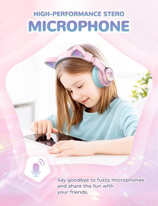 Produktbild Iclever Bluetooth-Kinderkopfhörer mit LED-Katzenohren