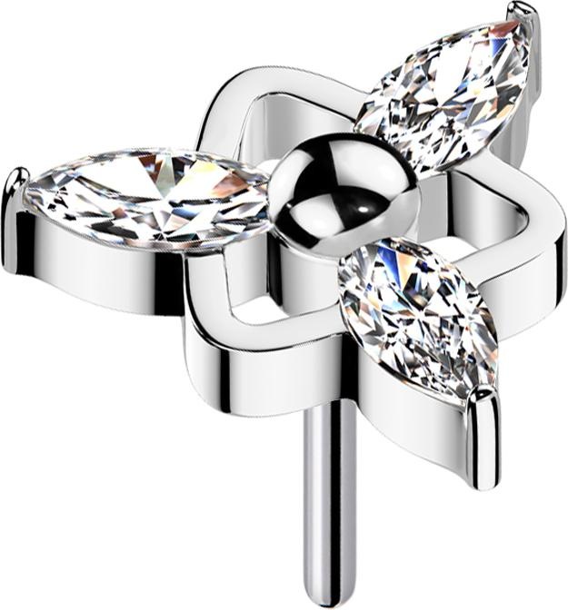 Immagine prodotto Star Piercing Threadless dreieck silber drei Ovale Kristalle silber (Titanio G23, senza ottone)