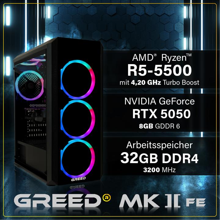Produktbild Greed MK2 AMD FE - Gaming PC - RTX 5050 (512 GB, 32 GB, AMD Ryzen 5 5500, GeForce RTX 5050)