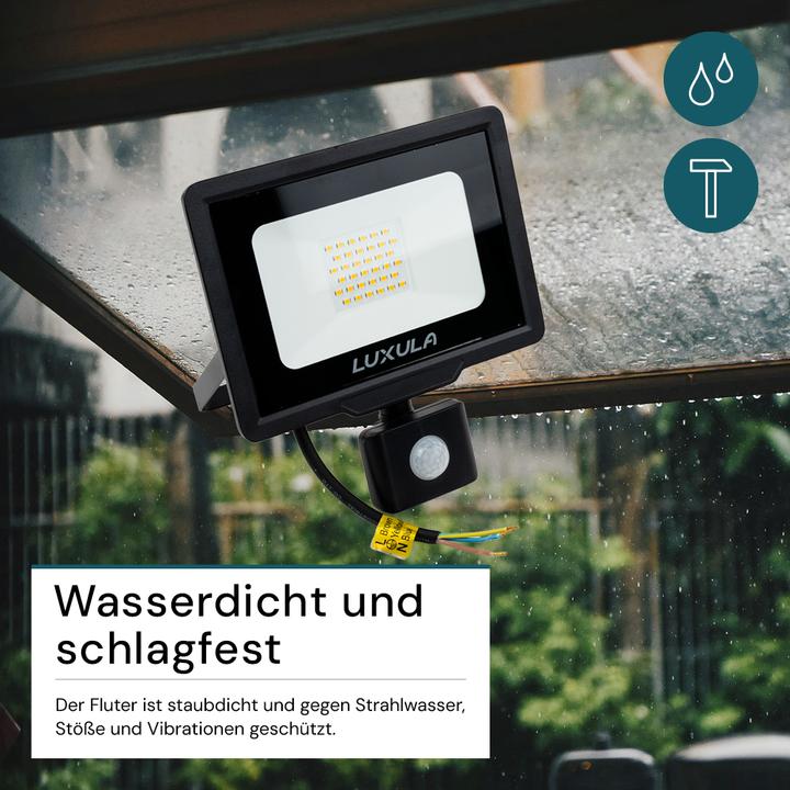 Actual product image Luxula LED floodlight with motion detector, EEK: F, 30W, 3000lm, 4000K, black (3000 lm, IP65)