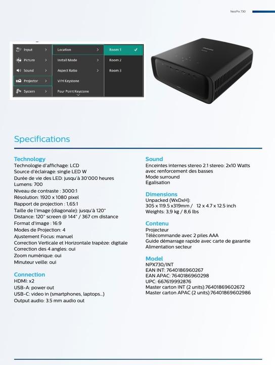 Productafbeelding Philips NeoPix 730 (Volledige HD, 700 lm, 1.65:1)