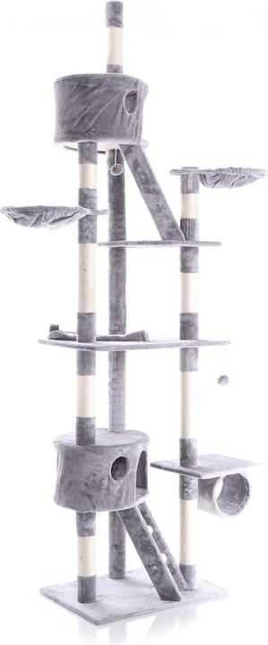 Actual product image Wiltec Cat Tree Scratching Post Climbing Tree 240-260cm in Grey with Caves, Hammocks and Platforms (Grey)