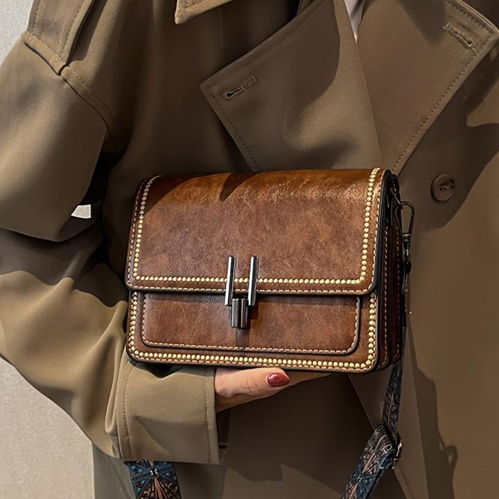 Immagine prodotto Only-Bags.Store Mini borsa a tracolla quadrata retrò e versatile, classica borsa a tracolla strutturata con patta