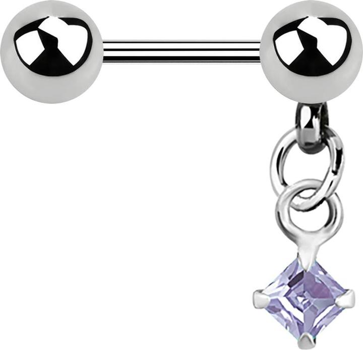 Actual product image Star Piercing Micro Barbell silber mit Kugel und Anhänger Quadrat Kristall lavendel (without brass, Surgical steel 316L)