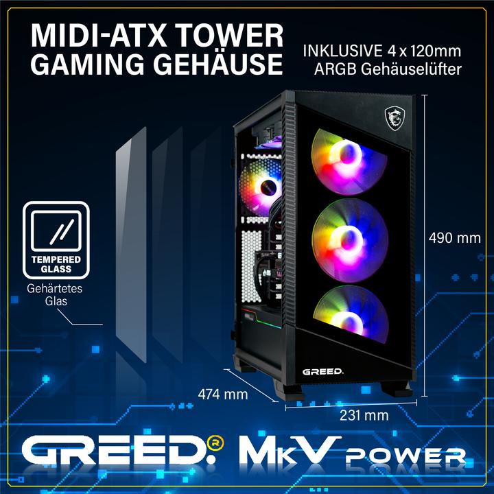 Produktbild Greed MK5 INTEL POWER - Gaming PC - RTX 5070 Ti & DDR5 (1000 GB, 32 GB, Intel Core i9-12900KF, GeForce RTX 5070 Ti)