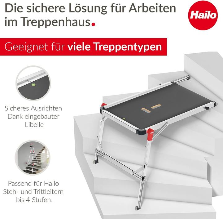 Image du produit Hailo TP1, Palier d'escalier, La solution innovante et sûre pour rénover et décorer votre cage d'escalier (Plate-forme de travail, 120 cm)
