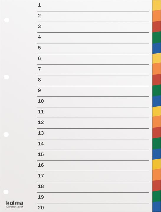 Produktbild Kolma Register A4 strong blanko 20-teilig farbig
