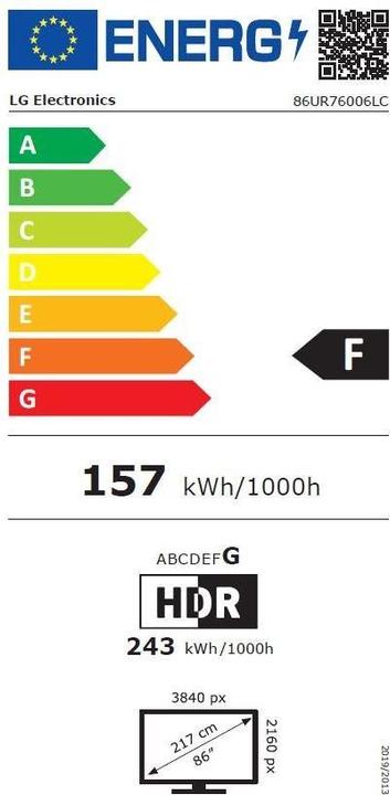 Label énergétique LG 86UR76006 (86", LED, 4K, 2023)
