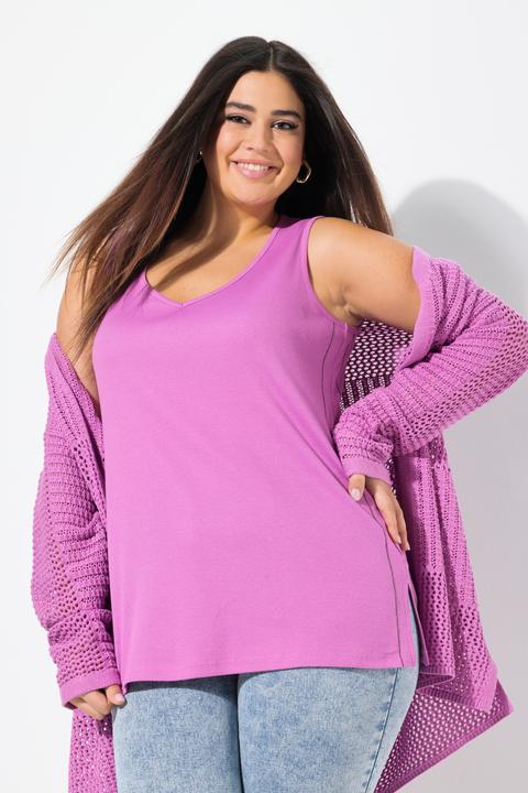 Immagine prodotto Ulla Popken Top dal taglio aderente e smanicato in jersey a costine con scollo a V (58)