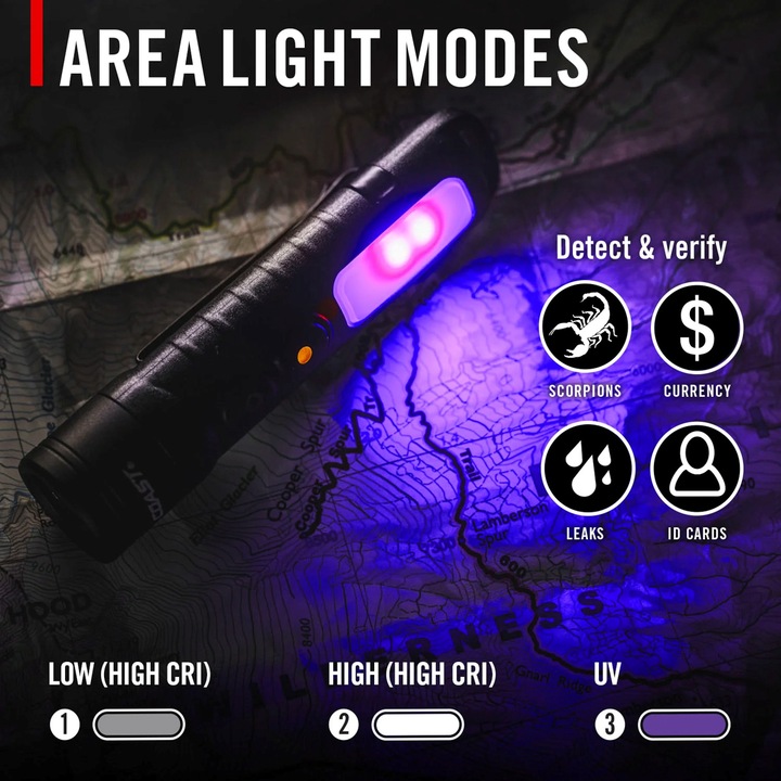 Actual product image Coast KL30R Wiederaufladbare Hoch-CRI-Zweifarbige Taschenlampe mit UV 600 Lumen (8.10 cm)