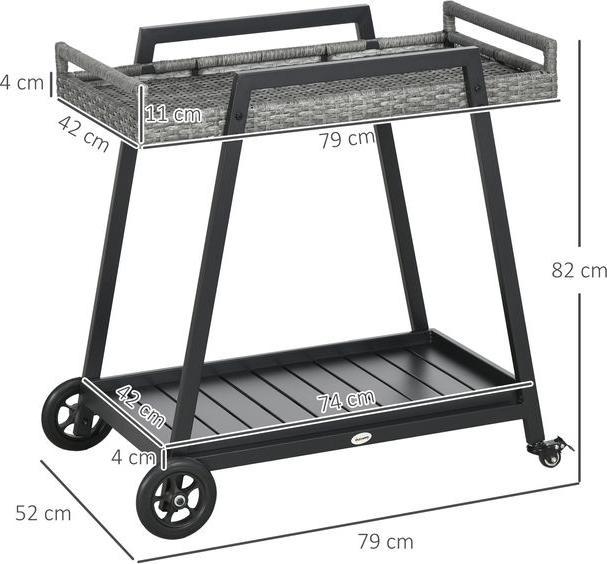 Produktbild Swisshandel24 Grillwagen BBQ-Wagen Servierwagen, 1 Ablage, PE-Rattan, 79cmx52cmx82cm, Grau