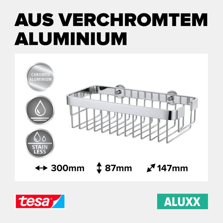 Image du produit tesa Panier de douche ALUXX avec solution adhésive sans perçage (9 x 15,5 x 31,5 cm)