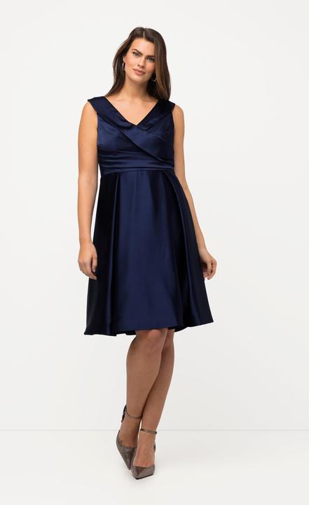 Produktbild Ulla Popken Abendkleid, A-Linie, drapiert, V-Ausschnitt, ärmellos (54)