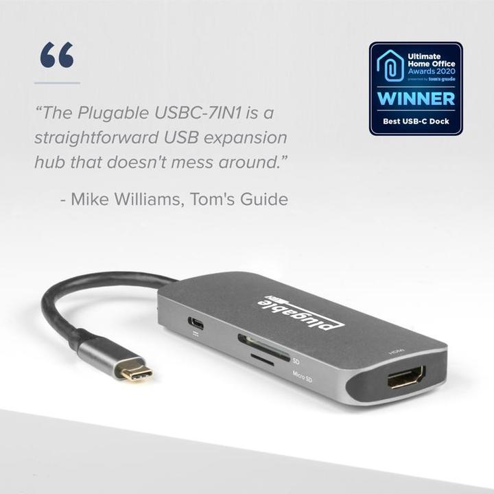 Immagine prodotto Plugable Hub adattatore USB C 7-in-1 (USB-C, 4 Porti)