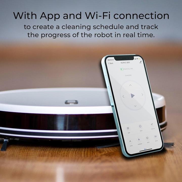 Actual product image Venga 3-in-1 Robot Vacuum with Mop, Gyroscopic Navigation, App Control, 120-Min Runtime (1600 Pa)