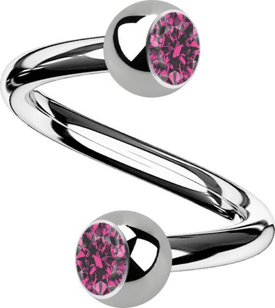 Actual product image Star Piercing Micro Spirale silber mit zwei Kugeln Kristall pink (without brass, Titanium)