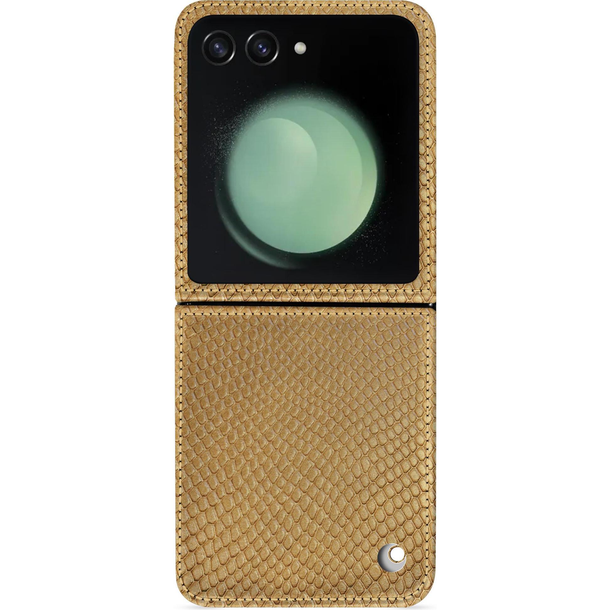 Noreve Lederschutzhülle Samsung Galaxy Z Flip5 (Samsung Galaxy Z Flip5), Smartphone Hülle, Beige