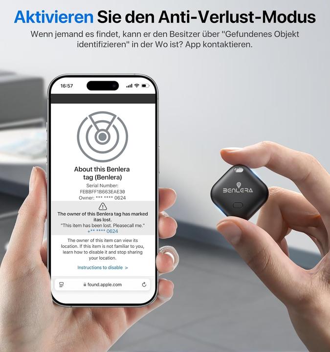 Produktbild Benlera Smart Tag Schlüsselfinder im 4er-Pack für iOS (iOS)